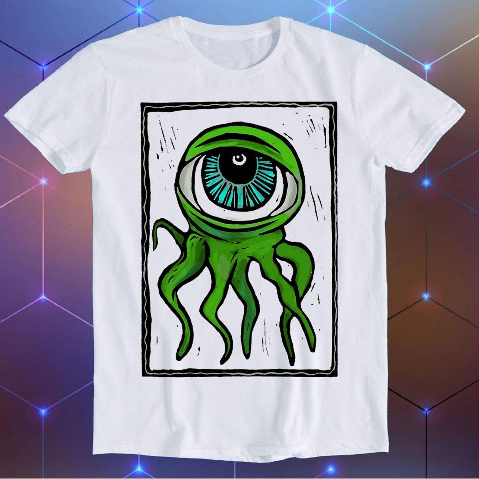 Eyeball Octopus Monster Green Woodcut Best Seller Funny Parody Funny Gift Tee T-Shirt E1498 4XL