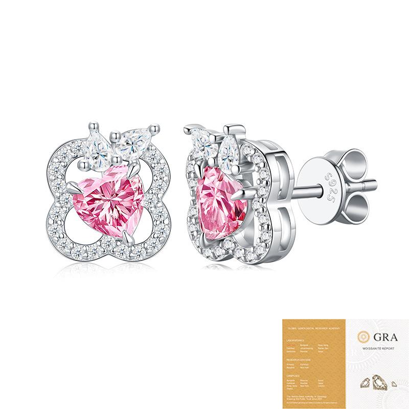WUIHA 925 Sterling Silver 5 * 5 MM Heart Cut Real GRA Pink Moissanite Diamonds Wedding Engagement Studs Earrings Fine Jewelry