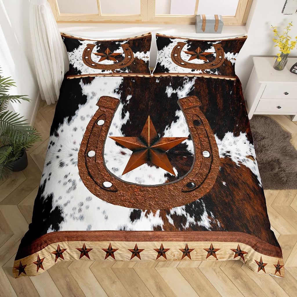 Cow Print Duvet Cover Set Full Size Abstract Cowhide Print Comforter Cover Black White Animal Print Bedding Set 3pcs for Boys