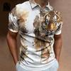 Vinatge POLO Shirt For Mens Short Sleeve Top Tiger Pattern POLO Shirt Loose Men's Casual POLO Shirt