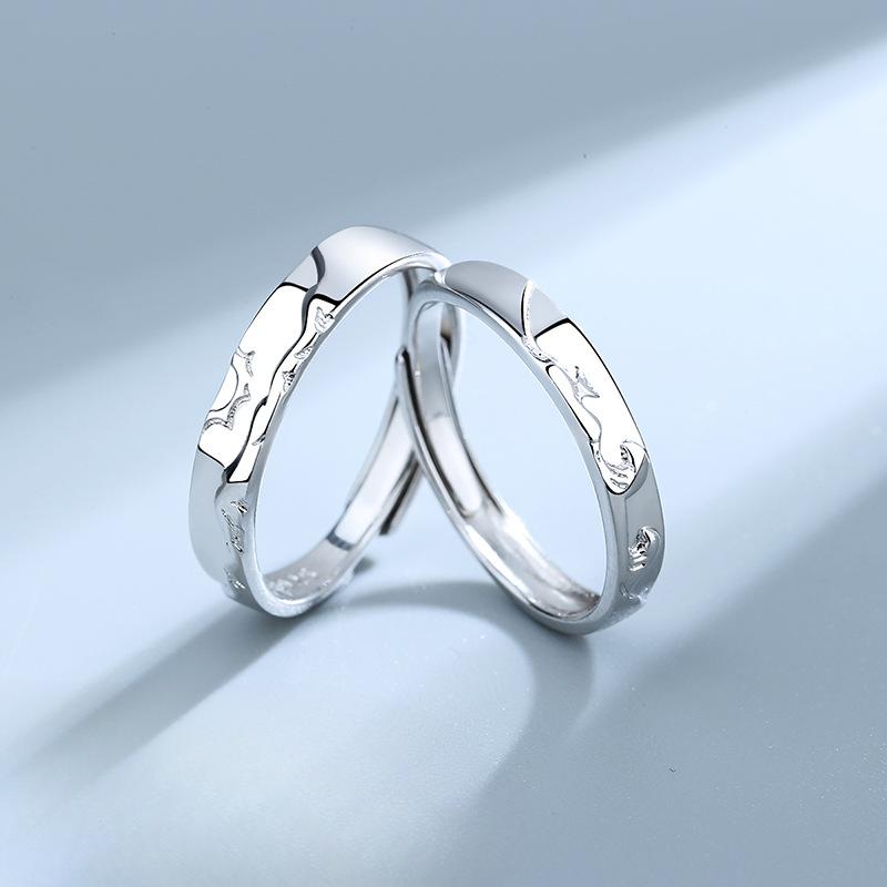 Original Love Oath S925 Sterling Silver Couple Couple Rings Pair Special Interest Light Luxury Simple Adjustable Opening Ring