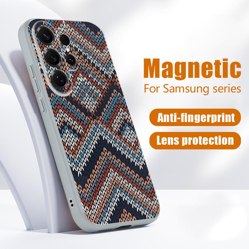 Custodia Geometrica con Texture in Tessuto per Samsung S26 Edge S25 FE S24 Plus S23 S22 Ultra A15 A16 A17 A35 A36 A37 A54 A55 A56 A57 5G Cover Ibrida Magnetica Opaca