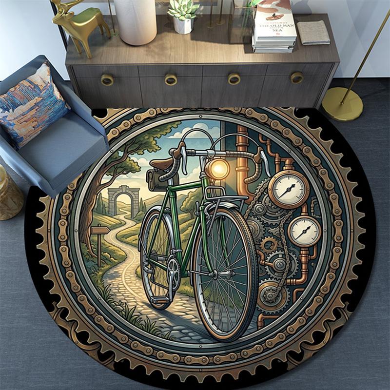 Steampunk Bicycle Journey Round Area Rug Under Office Chairs Bedroom Living Room Home Decor