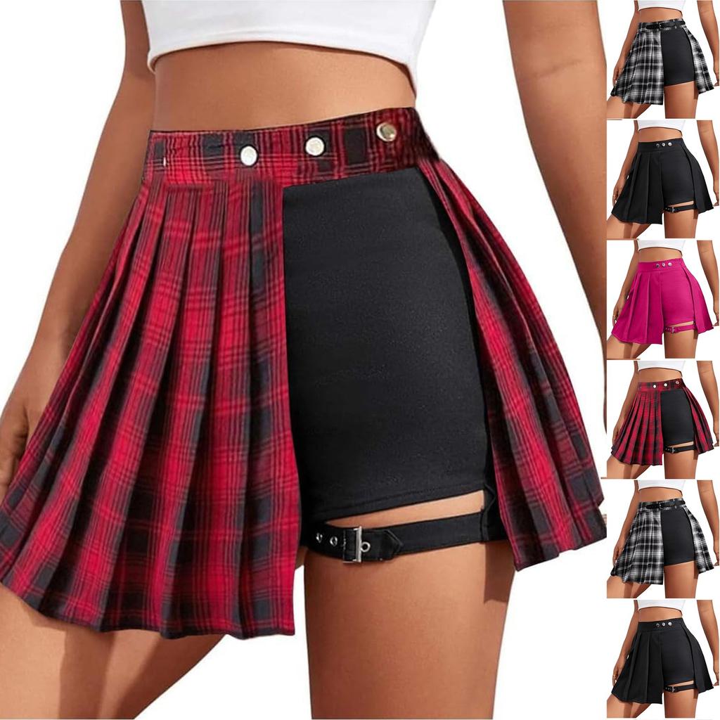 Women's Black Sexy Leg Ring Skirt Pleated Skirt Short Skirt