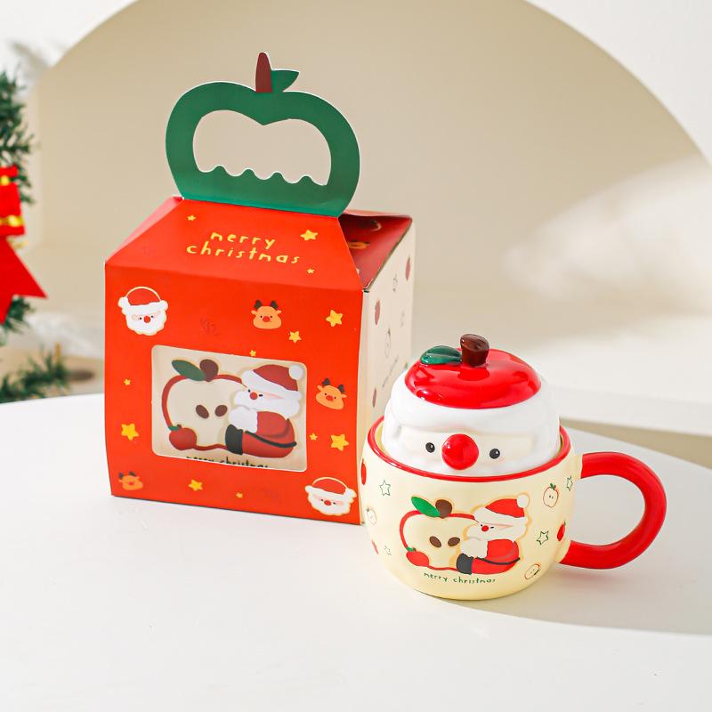 Weihnachtsgeschenke Friedensfrucht Keramiktasse mit Deckel Kreativer Becher für Mädchen Niedliche Haushalts-Wasserbecher Büro