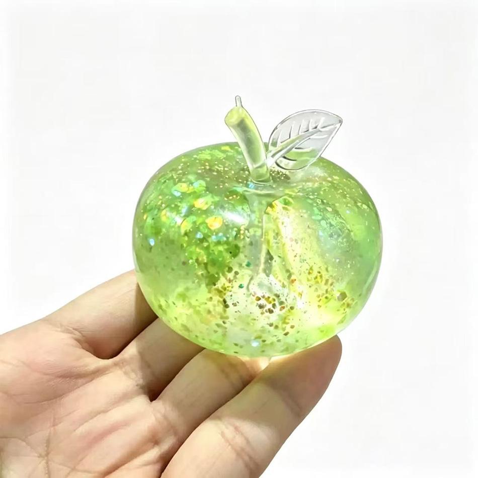 Manzana Transparente con Purpurina Squishy Bola para Alivio del Estrés, Juguete Sensorial Fidget Suave, Juguete de Apretar de Rebote Lento, Popular Regalo de Navidad