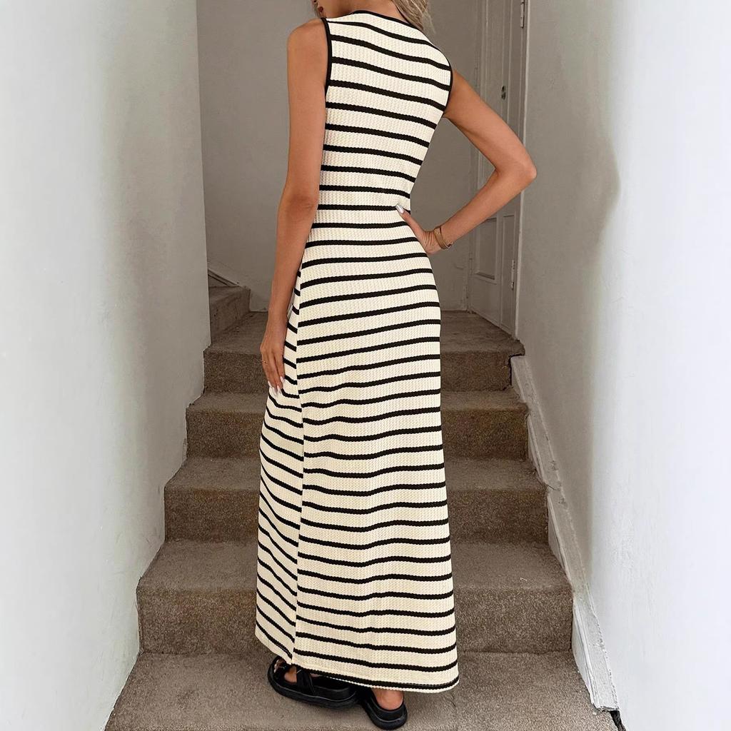 French Striped Sleeveless Knitted Dress Women's Summer Senior Design Sense Niche Small Casual Style Vest Skirt