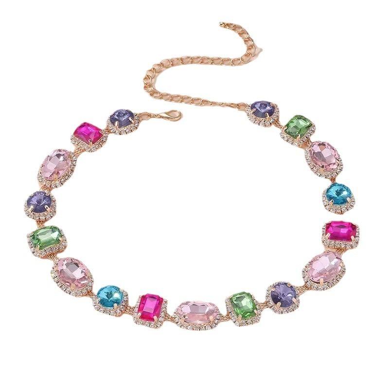 Exaggerated Colored Sugar Necklace for Women, Fashionable and Elegant, Simple Collarbone Chain, Beautiful Holiday Gift