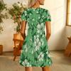 Women Plus Size Olive Green Daisy Printed V Neck Short Sleeve A Line Flared Dress