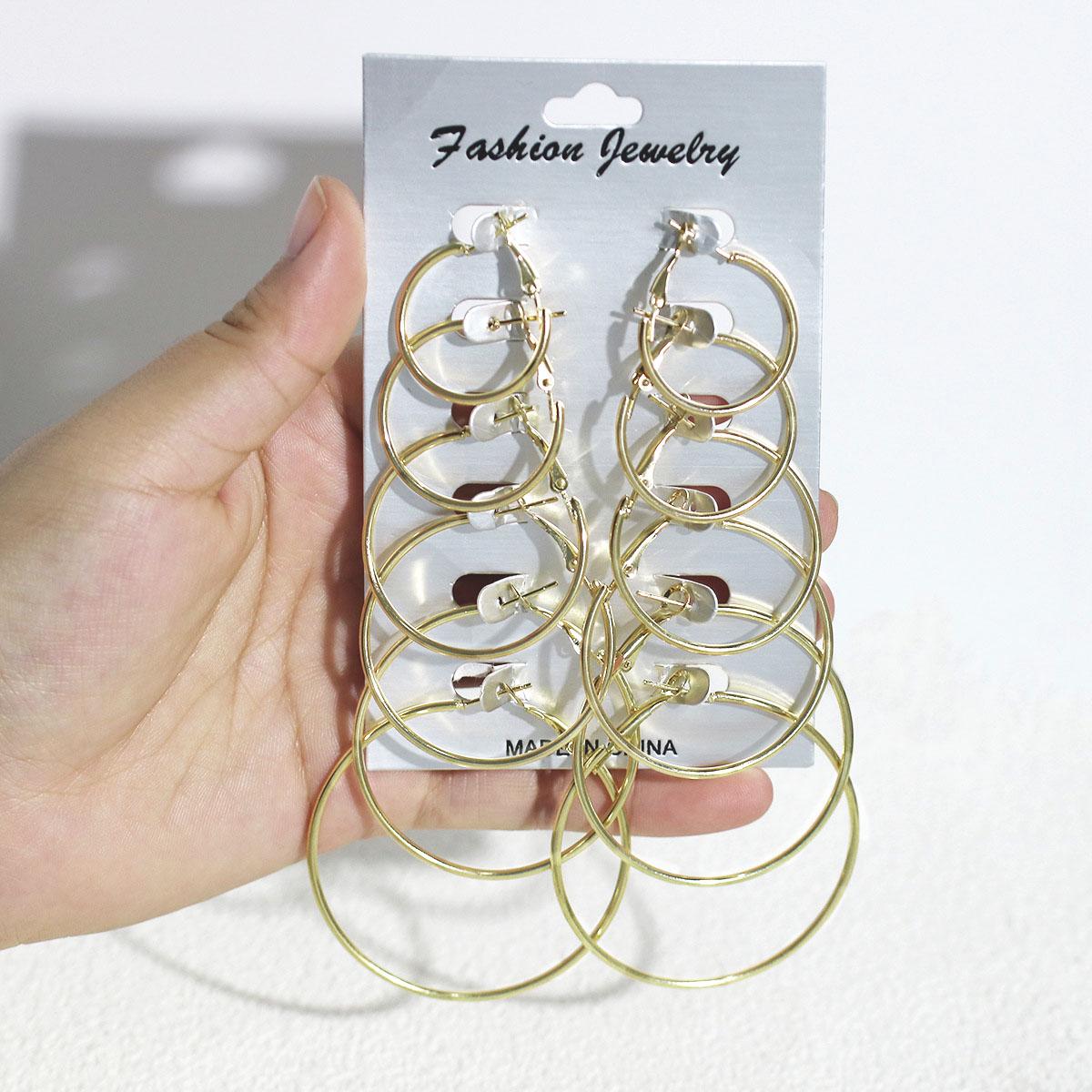 

12 шт./6 пар Простой панк набор серег-колец Большие круглые серьги для женщин девушек Серьги-кольца для ушей Крупногабаритные циркониевые аксессуары золотой