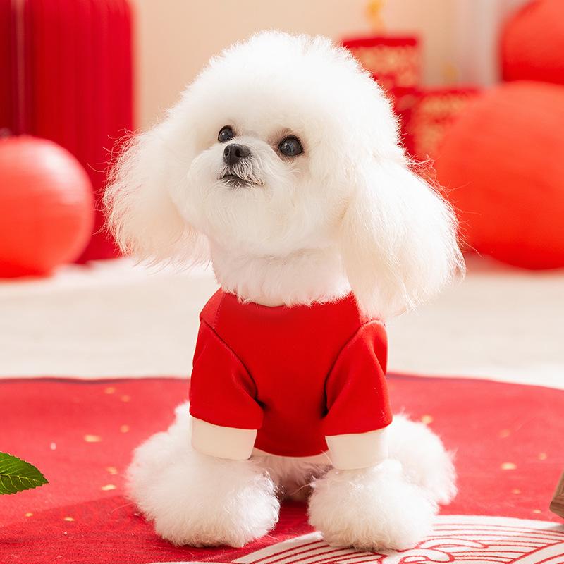 New Year's Cute Dog Clothes Festive Bi Xiong Teddy New Year's Greetings Red Envelope Traction Thin Velvet Cat Pet Sweater