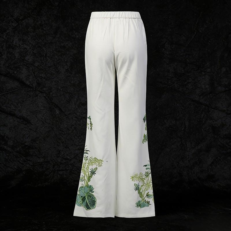 National Style Retro Printed Suit Women's Letter Collar Loose Long-sleeved Top + Mid-waist Slimming Micro-pants