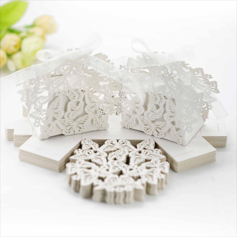 50Pcs/Set Hollow Butterfly Gift Paper Boxes Creative Laser Cutting Wedding candy box Dragee Box Cookie Carton Wrapping Package