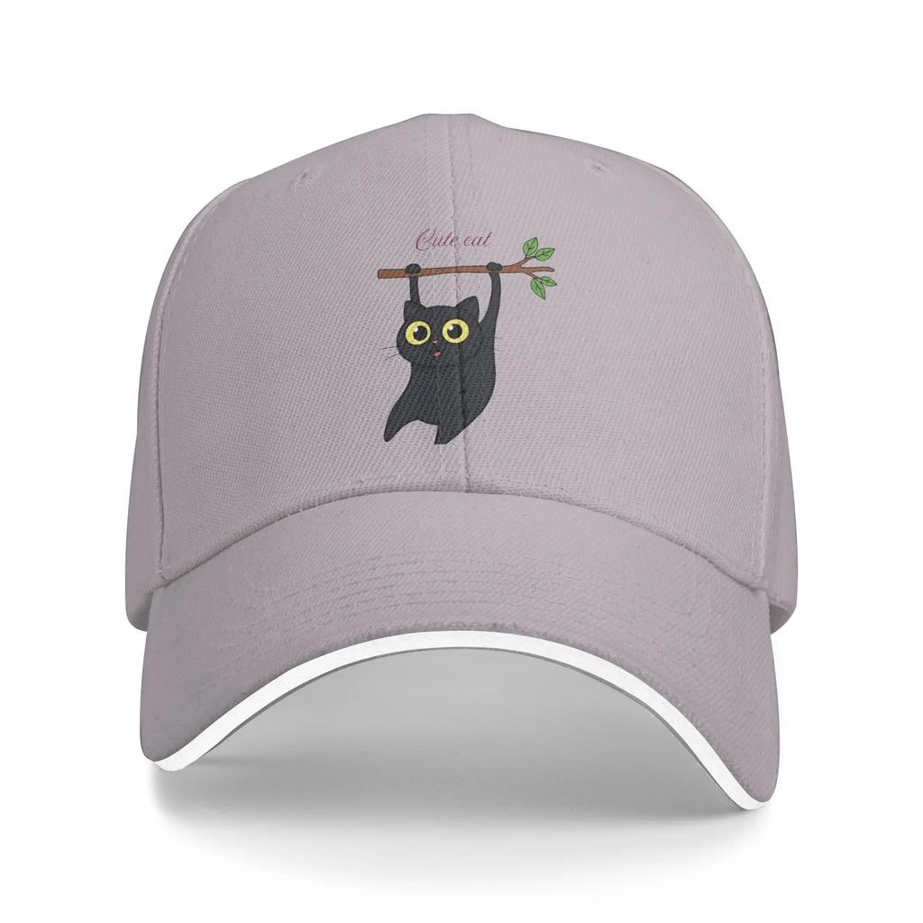 Cute Black Cat Hanging On Casual Baseball Cap Spring Trucker Hat Adjustable Outdoor Sports Snapback Cap Unisex Unisex Fashion Caps