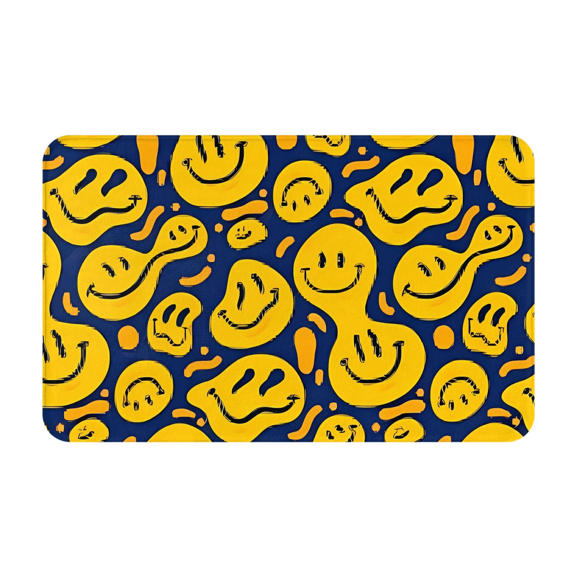 

Drippy Smiley Face Doormat Welcome Mat for Entryway Kitchen Living Room – Boho Pop Art Indoor Floor Rug with Rubber Backing 40x60cm