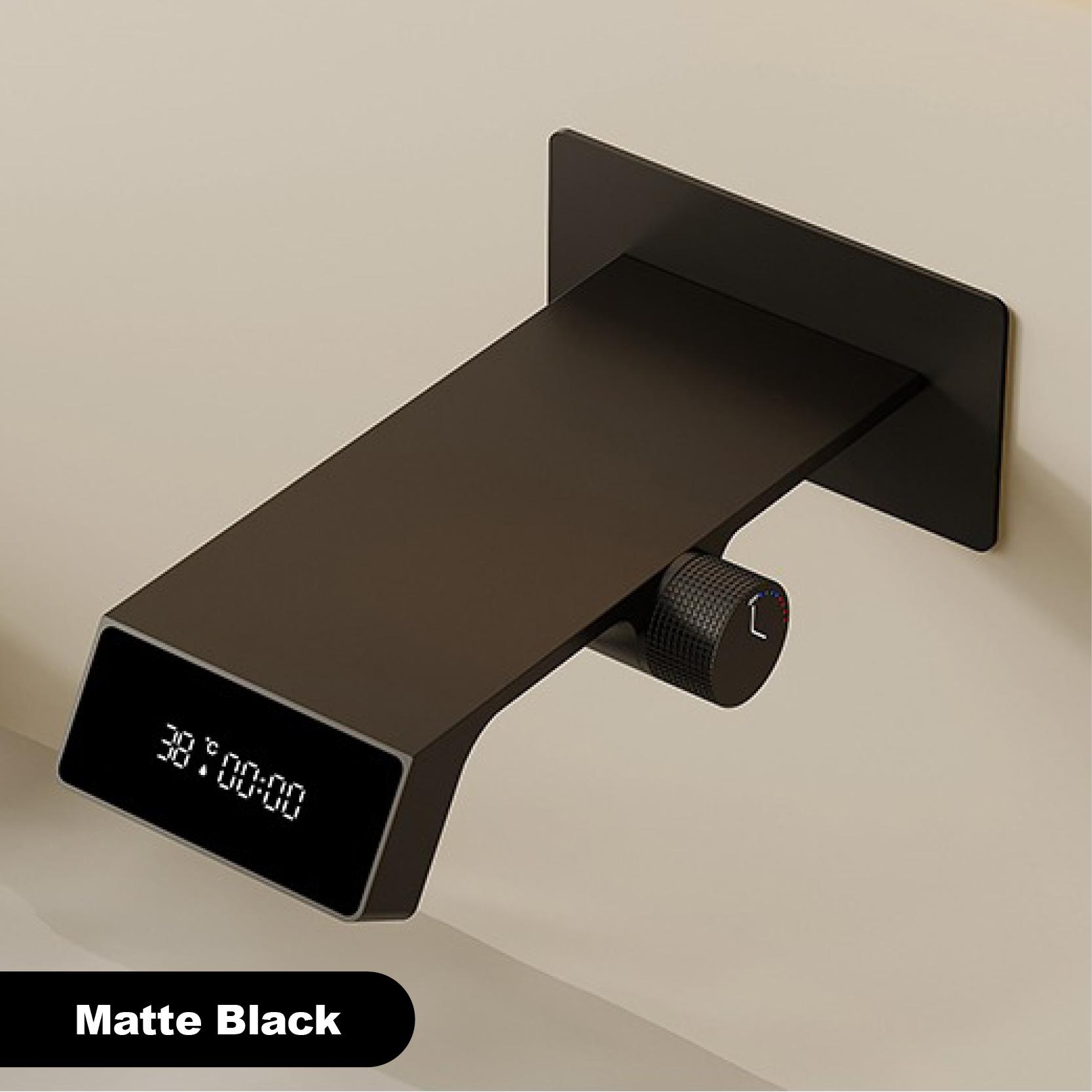 

Luxury GunGrey Brass LED Digital Display Bathroom Faucet.Minimalism Wall-Mounted Embedded Basin Waterfall water outlet Mixer Tap матовый черный