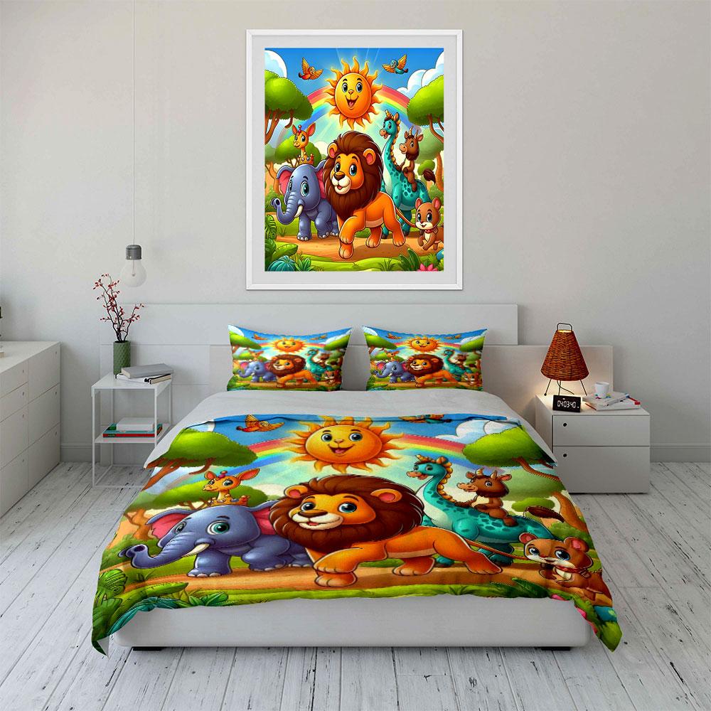 Animal Friends Jungle Design Set Multiple Sizes Kid'S And Adults' Bedroom Exquisite 3Pc Bedding Set, Gift