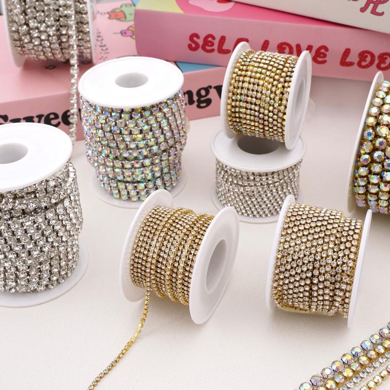 10yards/roll Rhinestone Cup Chain For Sewing Trim Crystal Silver Gold Base Clear Crystal Dense Glass Dense Crystal Cup Chain