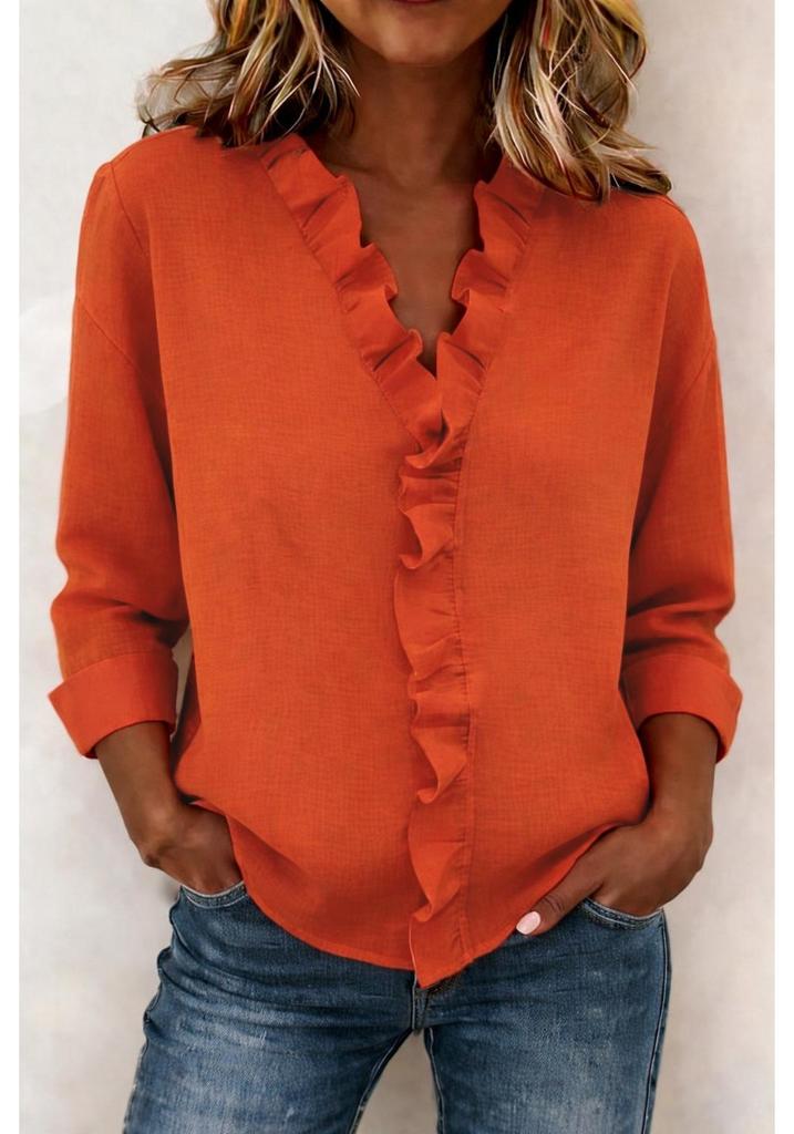 European Spring 2026 Women's Ruffle Trim Long-Sleeve Cotton Shirt