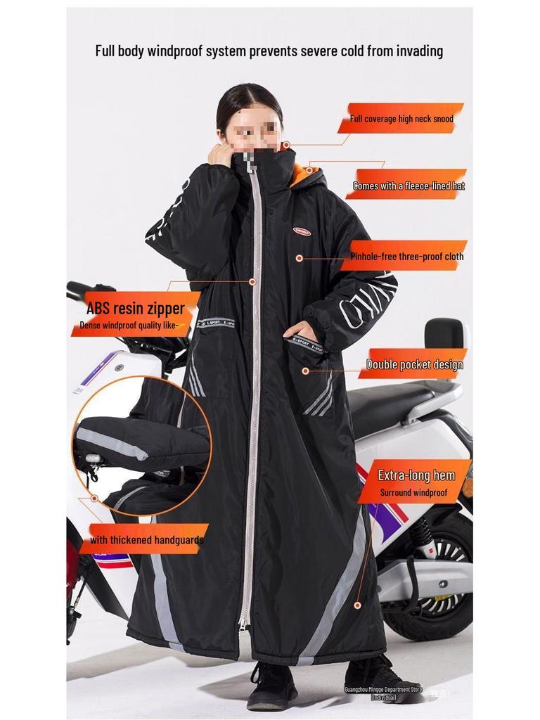 Women's 40° Winter Cycling Suit - Electric Vehicle Style, Northeast Cold-Proof, Below Zero Windproof Quilted One-Piece Windbreaker