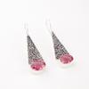 Natural Pink Tourmaline Gemstone 925 Solid Silver Jewelry Handmade Earrings 1.9" EE-165-3