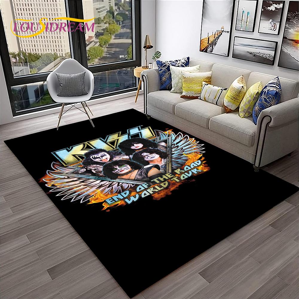 Retro Koberec KISS Rocková Kapela pro Domácí Obývací Pokoj Ložnici Hernu Pohovku Kuchyňskou Rohožku Dekor, Dětský Koberec Protiskluzová Podložka na Podlahu
