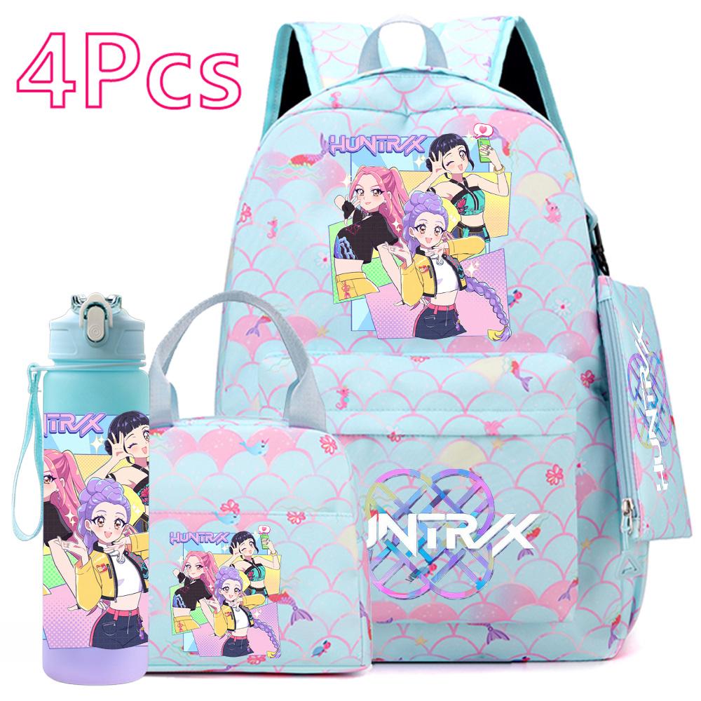 4 Stück/Set Anime KPOP Bedruckter Rucksack mit Handtasche Federmäppchen 750 ml Wasserflasche für Teenager Schüler Junge Mädchen Große Kapazität Schultasche Schultasche