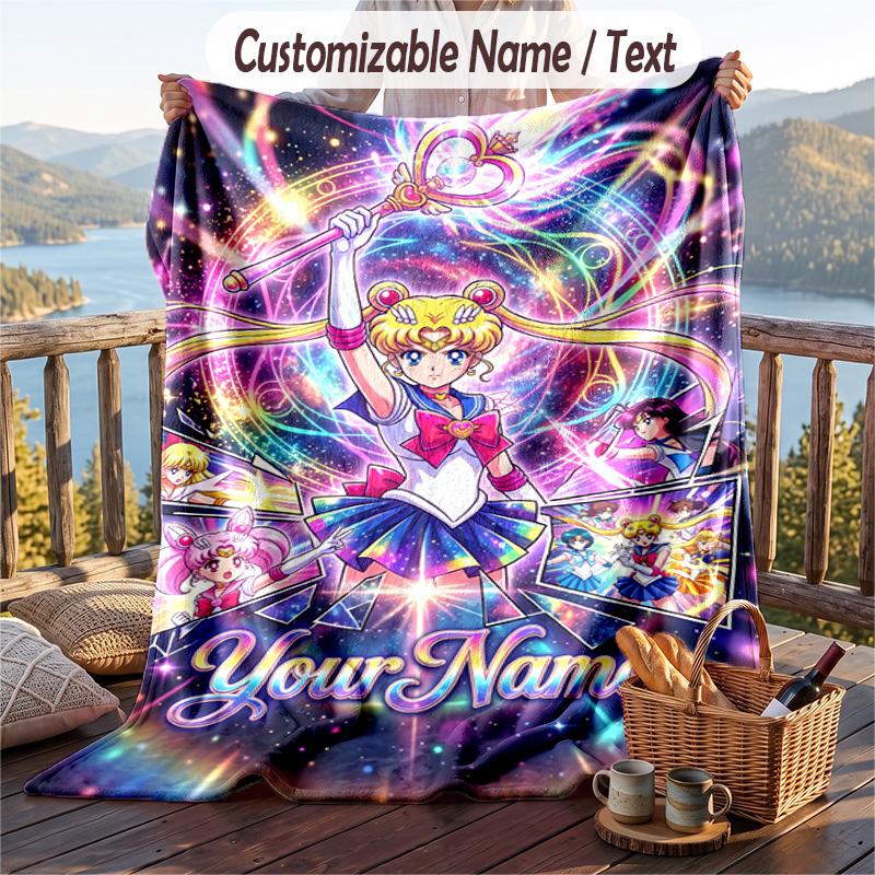 Personalisierte Flanelldecke, Sailor Moon Individuell Bedruckter Name, Gemütliche Plüschdecke Für Den Heimgebrauch