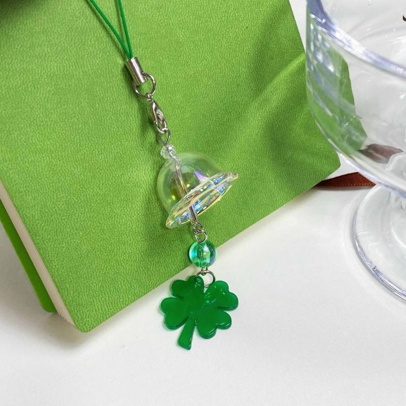 Clear Elegant Color Four Leaf Clovers Phone Charm with Wind Chimes Portable Good Luck Fashion Accessory Daily Use