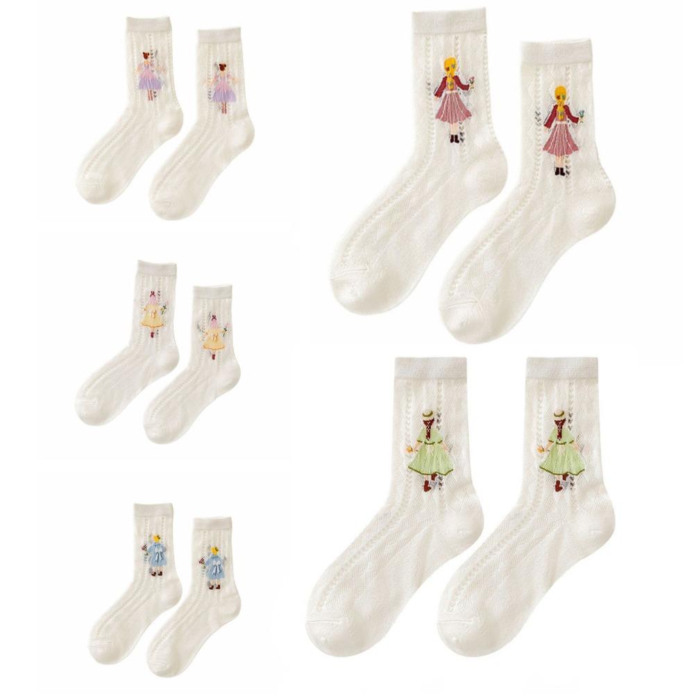

5Pairs Polyester Cotton Tube Socks Women Hollow Lady Socks Fashion Mesh Thin Socks Female 5Pairs