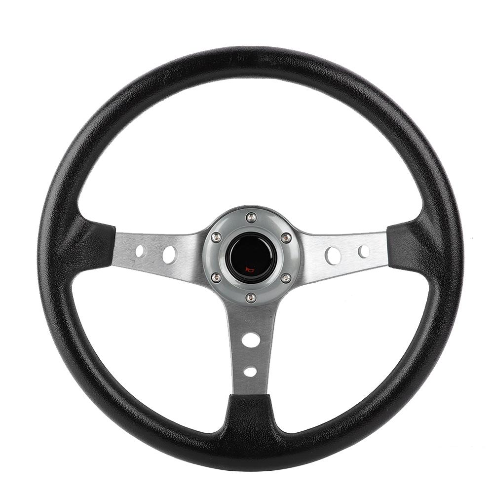 14in 350mm Universal Aluminum PU Leather Car Sport Racing Drift Steering Wheel Silver