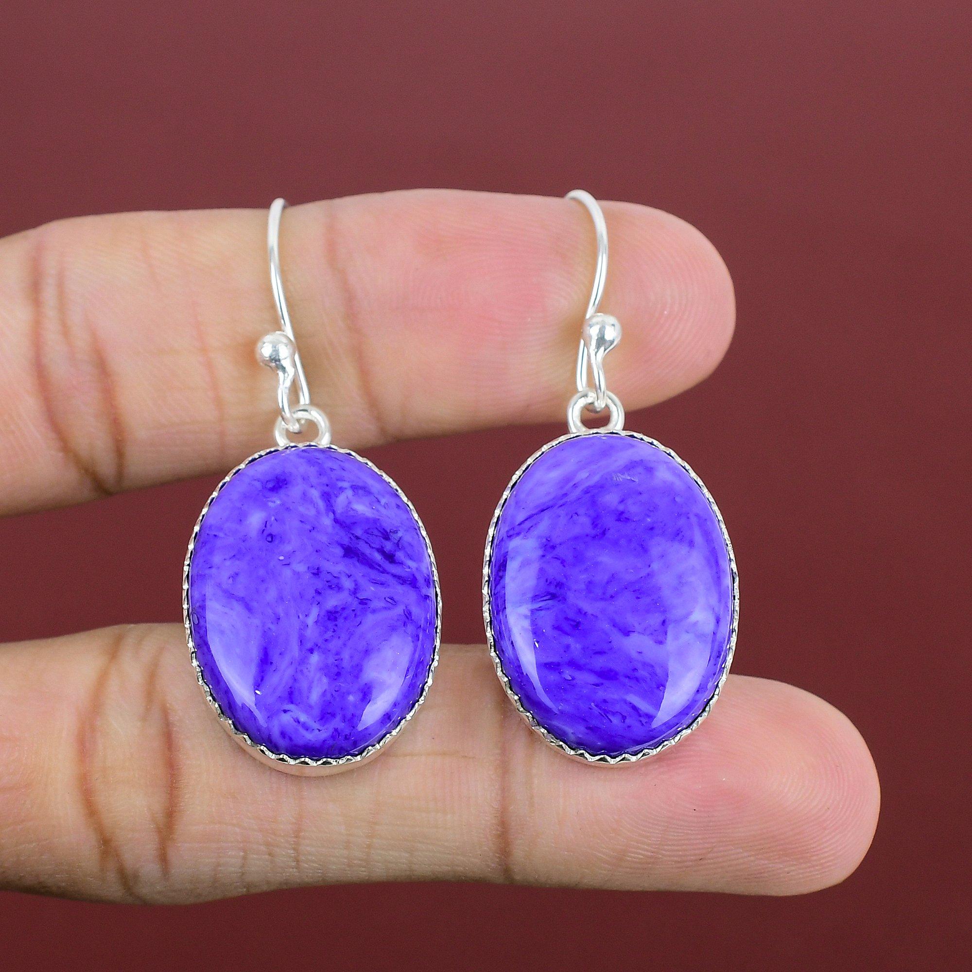 

Charoite Earring Gemstone Handmade Earrings 925 Sterling Silver Earrings Designer Jewelry Brand New Earring Charoite Jewelry Gifts For Wife