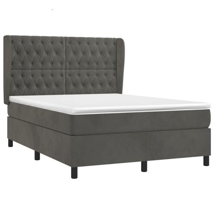 Lit avec sommier et matelas - Maison Exclusive - Velours gris foncé - 140x190cm - Tête de lit réglable