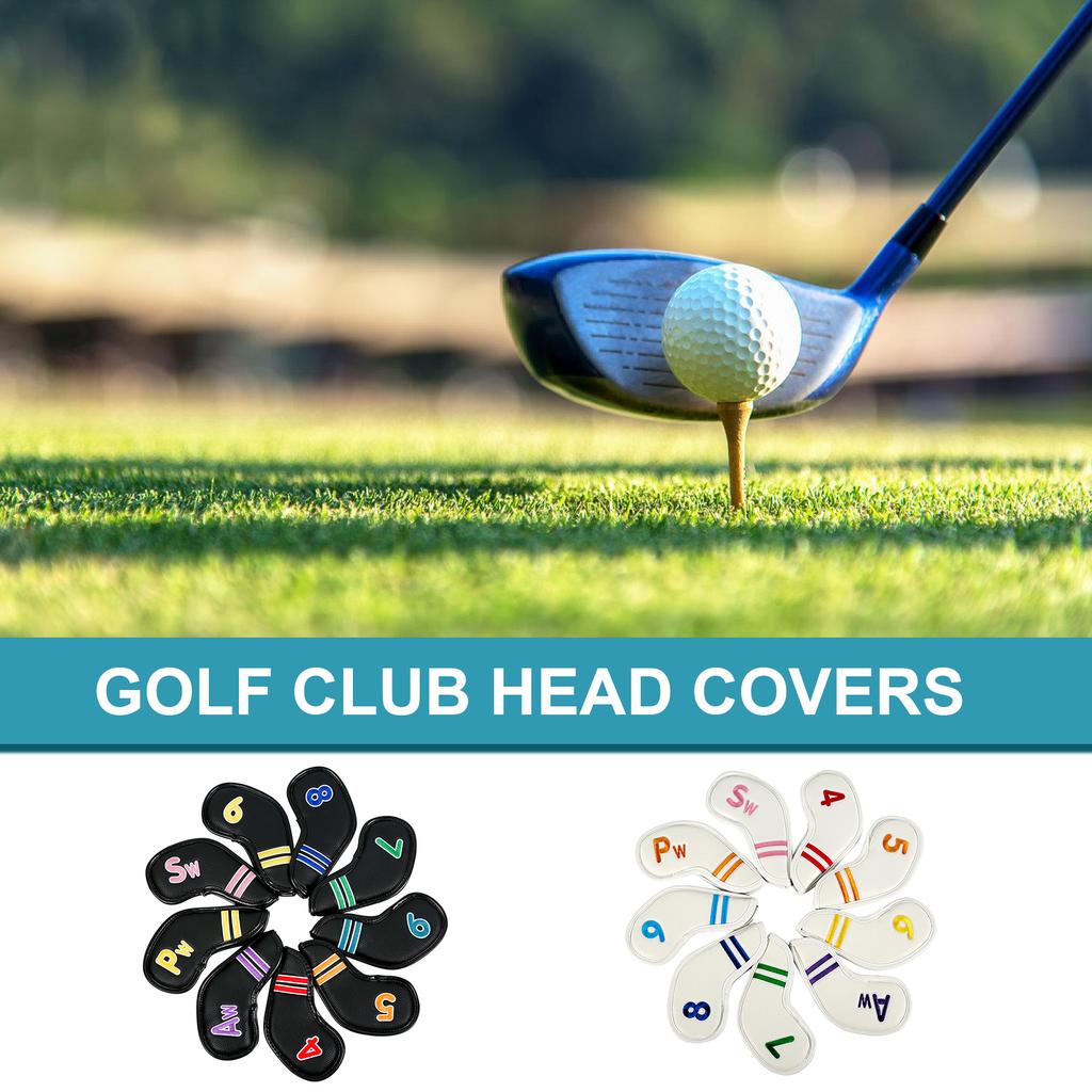 9Pcs PU Leather Golfs Iron Headcover Thick Synthetic Watertight Golfs Iron Head Cover Club Headcover Fit Most Brand