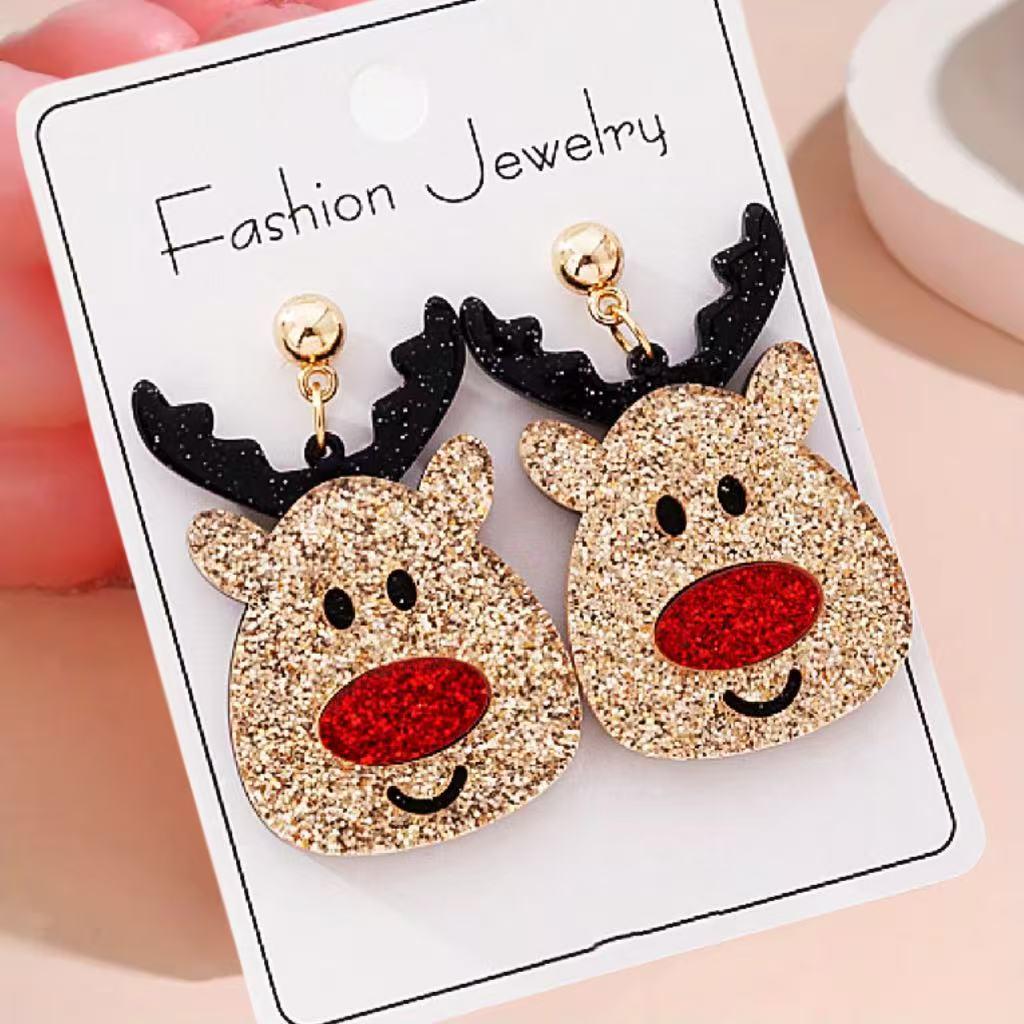 Acrylic Christmas Reindeer Sparkle Earrings for Women