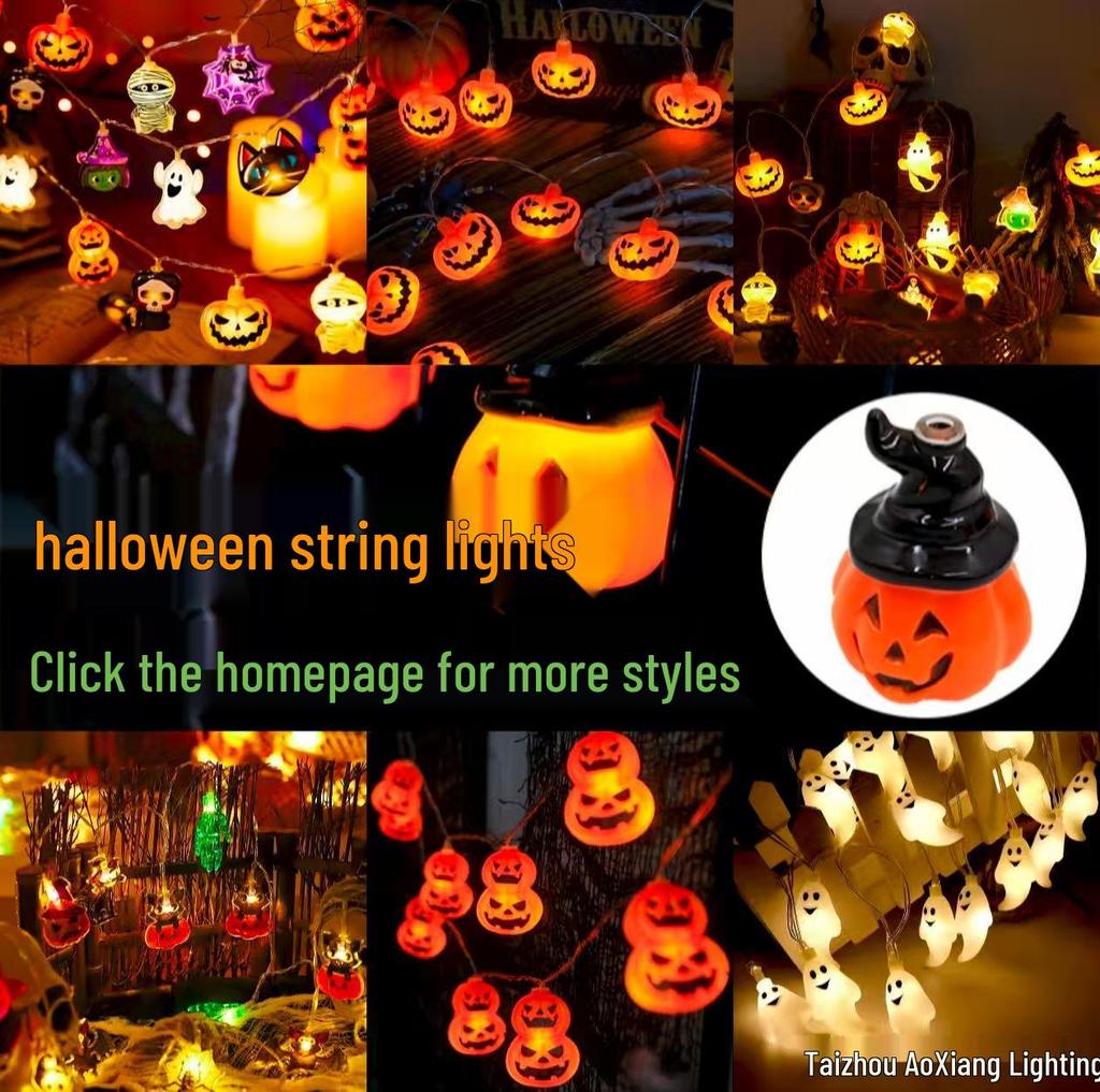 Halloween LED String Lights - Pumpkin, Spider, Ghost, Horror Decor, Marigold Colored Small Lights