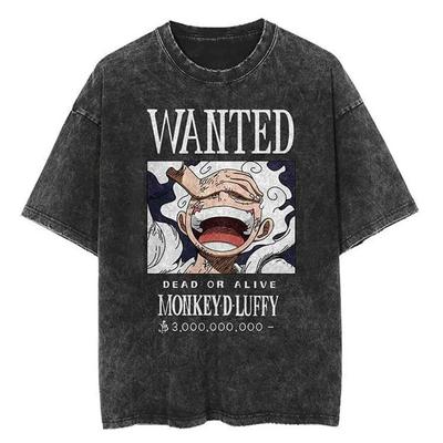 Lässiges gewaschenes Harajuku Herren T-Shirt Baumwolle gewaschen Japanischer Anime One Piece Grafik Locker Streetwear Schwarze Oberteile T-Shirts