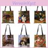 Cat Flower Print Cute Painting Womens Designer Tote Bags Women Handbag Large Shopping Bag Foldable For Groceries