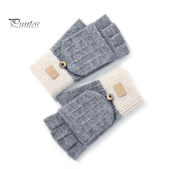 1 Paar Winterhandschuhe für Damen mit umklappbarer Abdeckung, dicke gestrickte, elastische Anti-Rutsch-Handschuhe, Kontrastfarbe, Wärmedämmung, fingerlose Handschuhe für