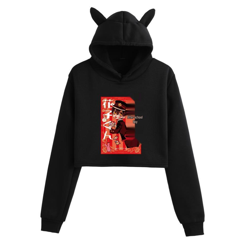 Jibaku Shonen Hanako-kun Crop Top Mikina s kočičími oušky pro dívky