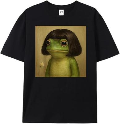 Camiseta Meme Cara de Rana con Corte de Pelo Bob, Camiseta Divertida de Meme, Camiseta Irónica, Regalo para Amante de las Ranas, Específico de Forma Extraña, Camiseta Desquiciada Negra