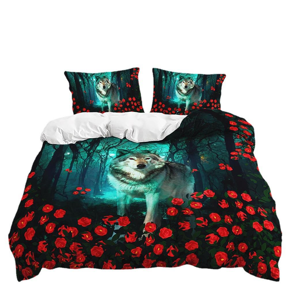 Three-Piece Animal Wolf Quilt Cover Digital Printing Kit Two-Piece Bedding