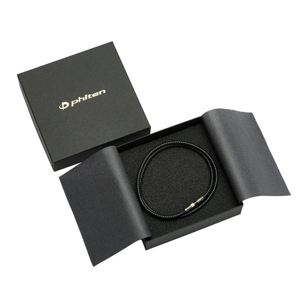 Phiten RAKUWA Magnetisches Titan-Halsband Leder-Optik 50cm Schwarz Schwarz