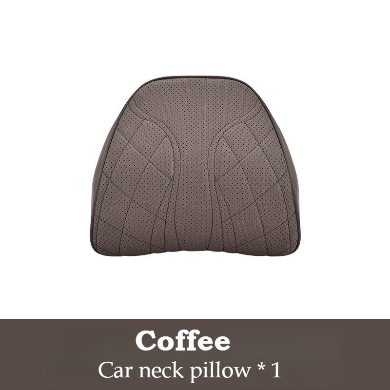 Memory Foam Car Neck Pillow Waist Pillow Nappa Leather Car Headrest And Lumbar Set Seat Accessories Car Neck And Lumbar Support
