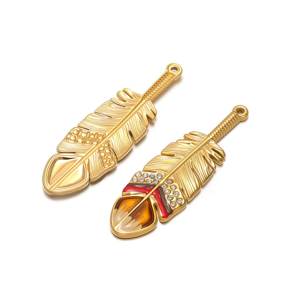 3Pcs Enamel Rhinestone Feather Charms Stainless Steel Pendants for Earrings Making DIYJewelry Findings Necklace Accessories Bulk