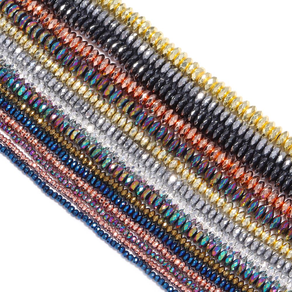 1 Strand Black Hematite Natural Stone Faceted Beads Gold Color Abacus Shaped Spaced Beads For DIY Bracelet Necklace Accessories