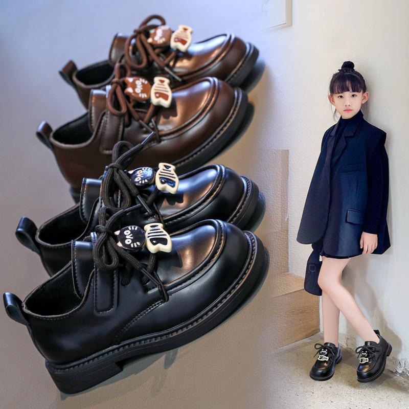 New Spring and Autumn style girls' small leather shoes, cute cartoon British-style small leather shoes for girls