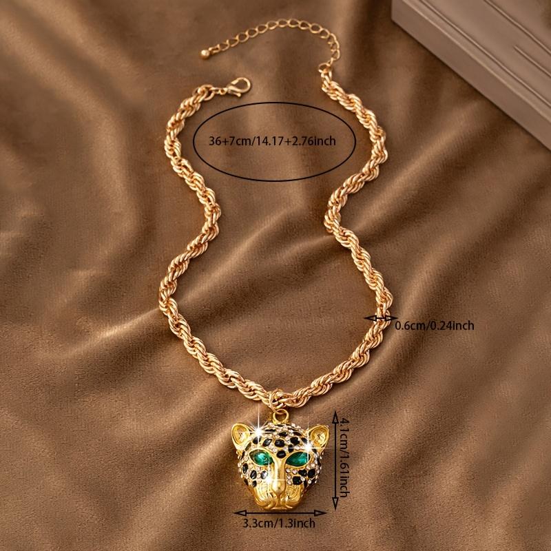 Shiny Rhinestone Cheetah Pendant Necklace - Hip Hop Punk Style for Women