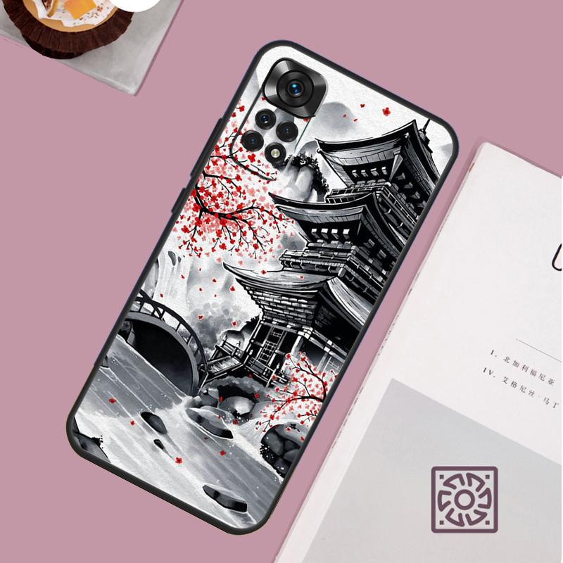 Japanese Art Temple Sakura Phone Case For Redmi Note 13 Pro 12 11 10 9 8 Pro 9S 10S 11S 12S 10A 9C 10C 12C 13C Cover