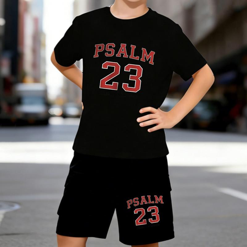 

Boys 2 Piece PSALM 23 Letter Printed Outfit, Short Sleeve T-Shirt and Shorts Set for Kids Age 5-14,Black Sporty Casual Summer Clothes 5-6 Years чёрный